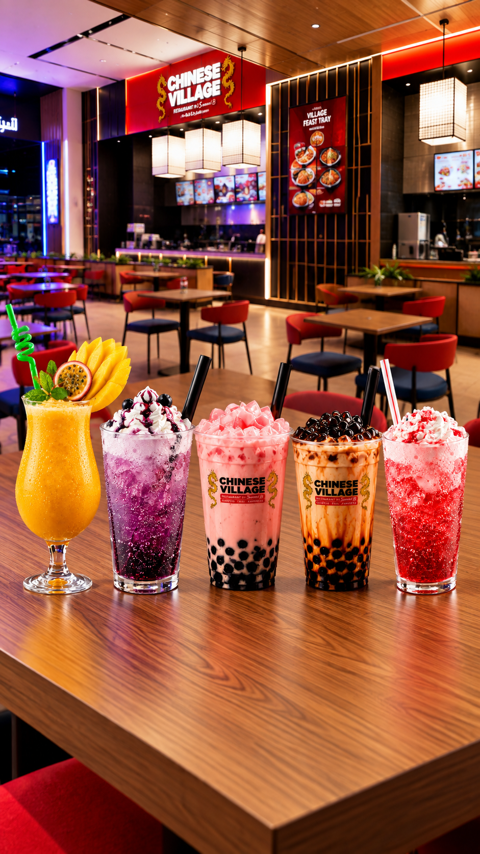 Colourful smoothies, coolers and boba drinks